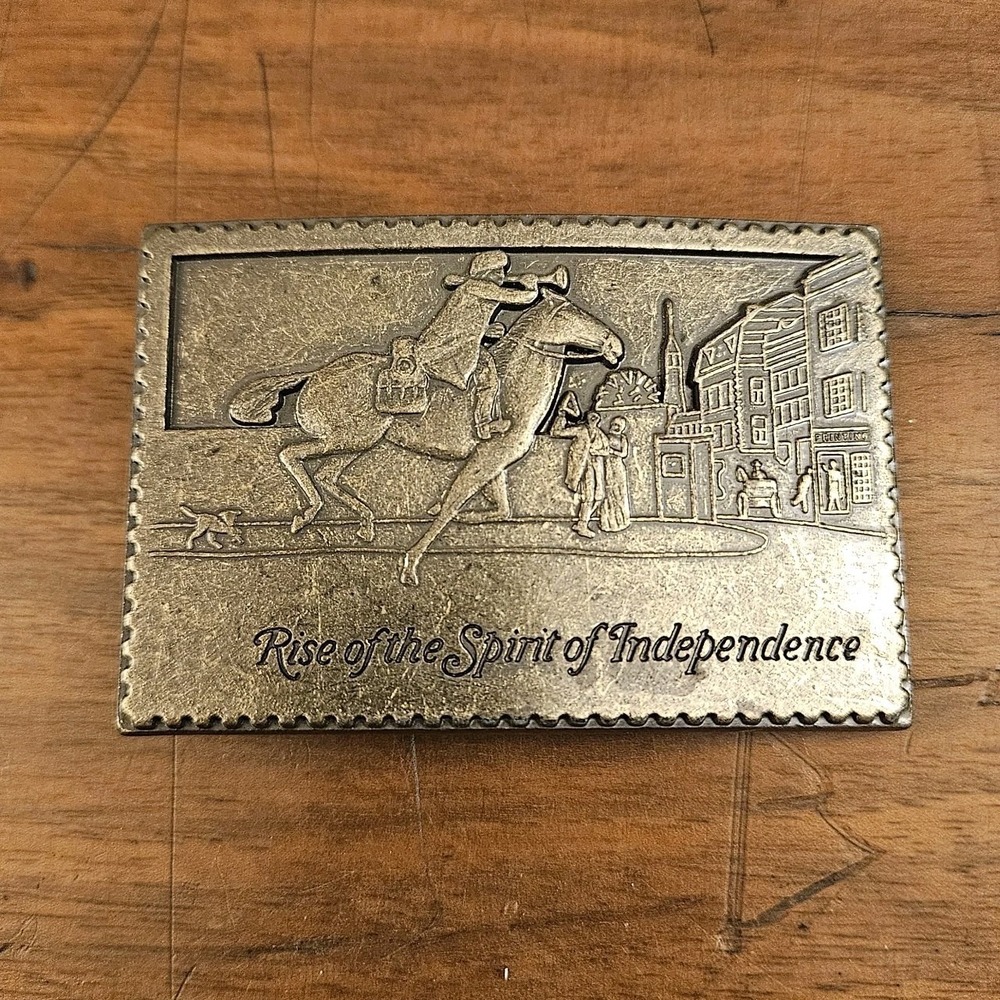 Spirit Of Independence Postage Stamp Patriotic Vintage Belt Buckle Paul Revere